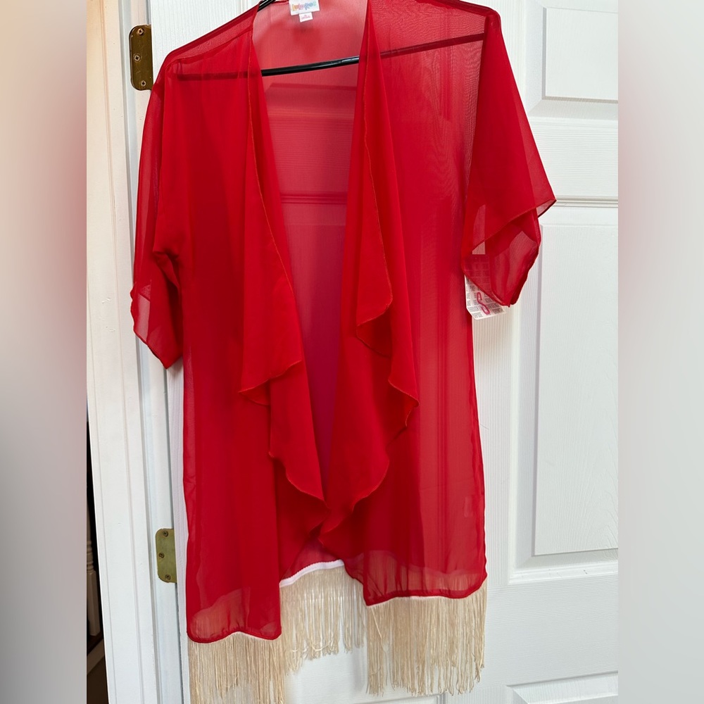 LuLaRoe sheer red open wrap. Size small